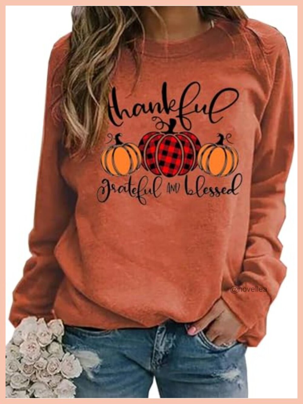 Thankful Grateful Blessed Sweatshirt Pumpkin Pullover Long Sleeve Women's